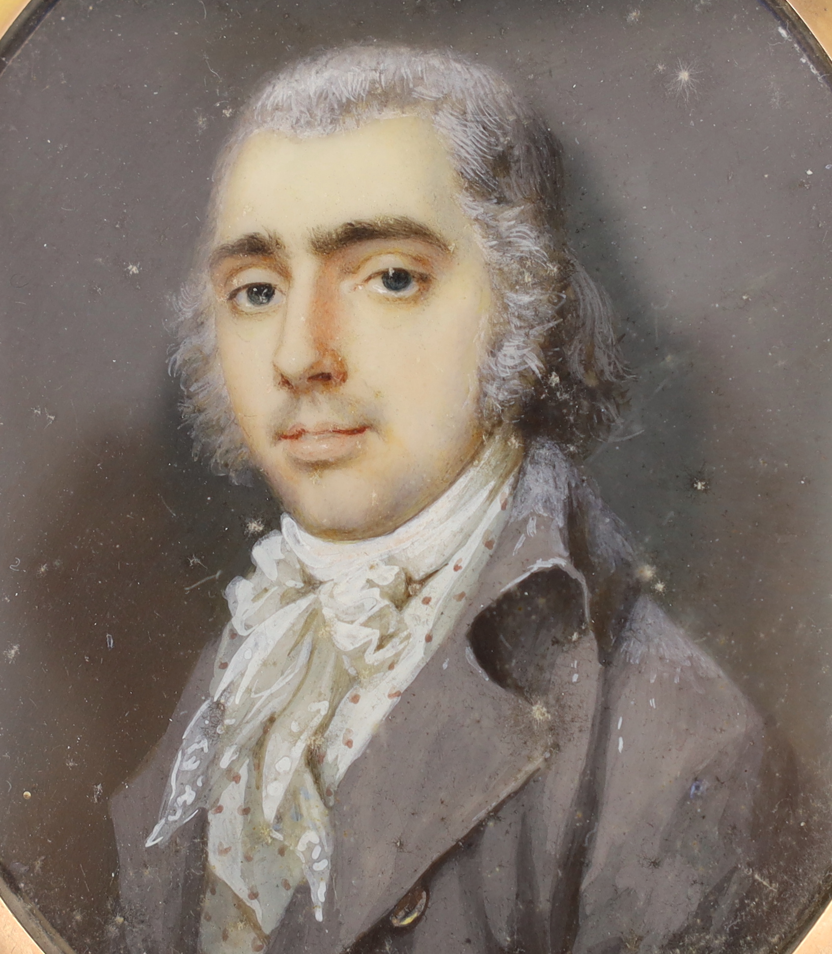 Late 18th Century French School, Portrait miniature of a gentleman, watercolour on ivory, 7 x 5.7cm. CITES Submission reference HY8EQC5F